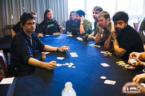 Steve Albini running a poker game at ATP 2008